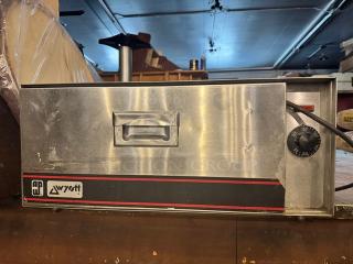APW Wyott BW-30 food warming drawer, stainless steel, 120V, visible control knob, APW Wyott logo, used condition.