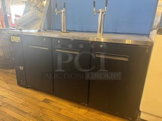 AVANTCO 178UDD72HC commercial beer dispenser, 115V, stainless steel top, triple door, dual tap, used condition, logo visible.