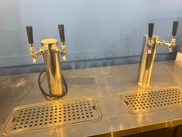 AVANTCO 178UDD72HC Commercial beer dispenser, dual tap towers, stainless steel, 115V, well-maintained condition.