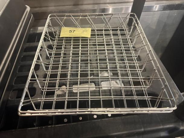 Metal wire rack, model BIDX2, square shape with grid pattern, excellent condition, yellow auction tag labeled "57".