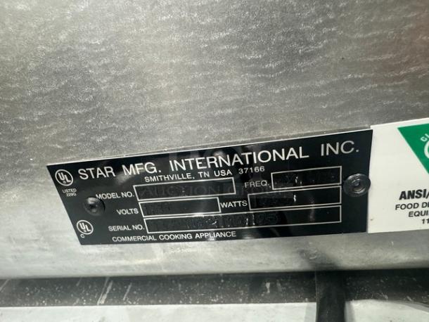 Star HPOE2 Commercial Chili-Cheese Dispenser, 120V, with manufacturer's label, stainless steel finish, used condition.