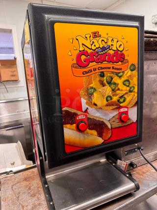 Gold metal Dual Chili Cheese Dispenser, model 5301. Features chili and cheese dispense buttons, "El Nacho Grande" branding.