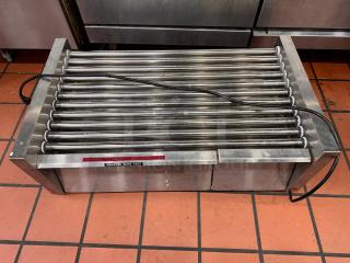 STAR Grill-Max hot dog roller grill and bun warmer, stainless steel, working condition, "Wrapped Buns Only" label, visible cord.