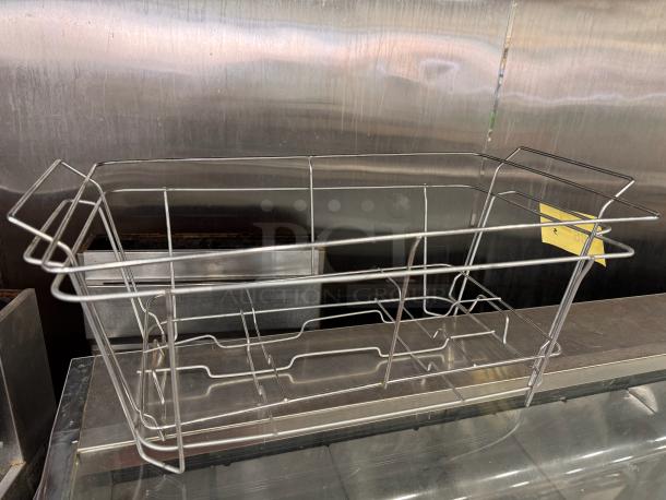 Chafing dish stand, metal wire construction, holds full-size tray, model BIDX5, shown in good condition.