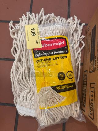 Brand new Rubbermaid cut-end cotton mop refill, model BIDX2, for general purpose cleaning. Contains 10 uses.