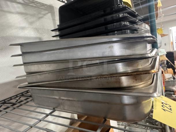 Stainless steel food pan BIDX6, stackable, used condition, minor wear, suitable for commercial kitchen use.