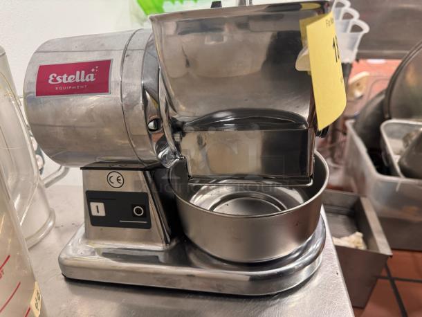 Estella electric hard cheese grater in stainless steel, excellent condition, with on/off switch and CE marking.