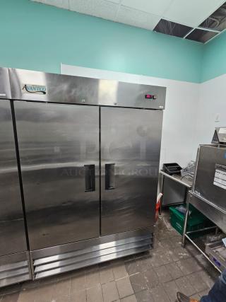 AVANTCO 2 solid door stainless steel refrigerator, tested and working, digital temperature display, commercial-grade.