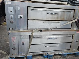 ATTIAS NG Single Deck Pizza Oven BIDX2, stainless steel exterior, visible brand logo, used condition, placed on a pallet.