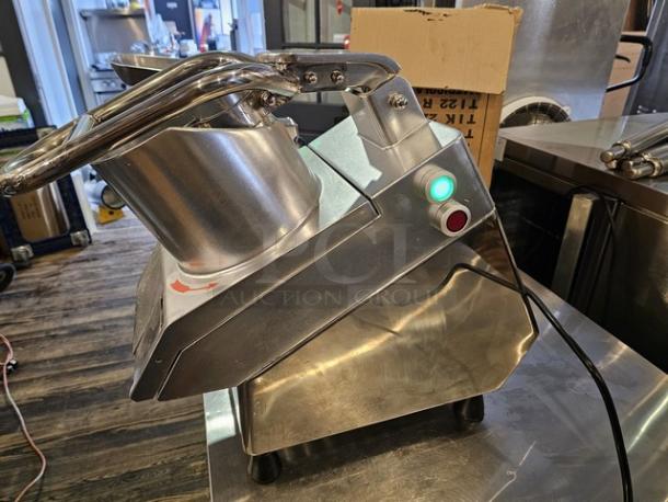 Vegetable Cutter VC-65MS 110V, stainless steel, with included attachments. Features power buttons; excellent condition.