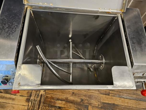 Gold Brush GB L80 dough mixer, 110V, stainless steel, tested and working. Visible paddle and control panel. Excellent condition.