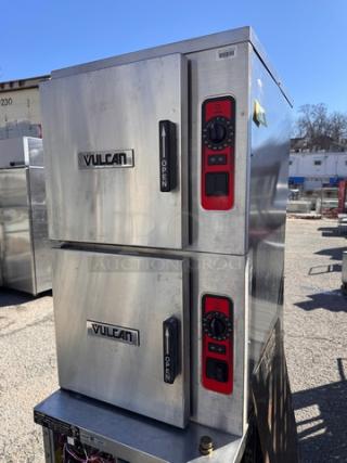 VULCAN C24EA10 double-stacked electric convection steamer. Stainless steel, dual control panels, branded doors, excellent condition.