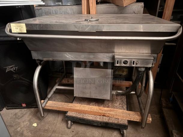 Commercial electric kettle TSCE-40, 120/208V, stainless steel, with control panel, sturdy frame, used condition.