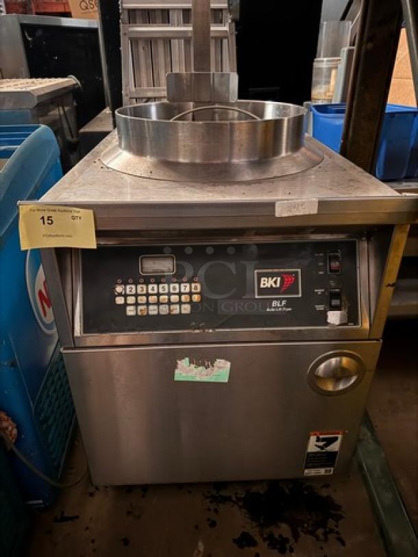 BKI BLF-FC 208V Pressure Fryer, stainless steel, digital controls, used condition, model BLF-FC label visible.