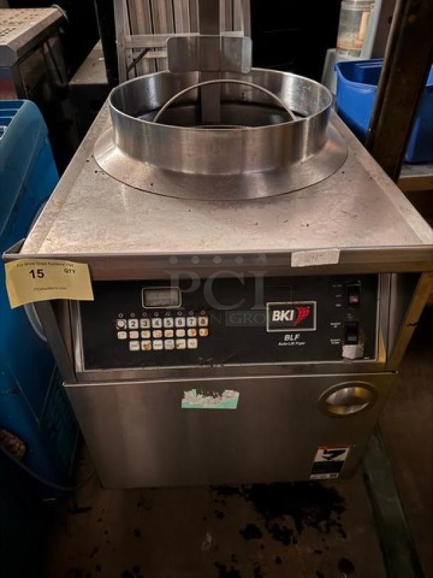 BKI BLF-FC 208V Pressure Fryer, stainless steel, digital controls, model BLF-FC, used condition, with label and keypad.