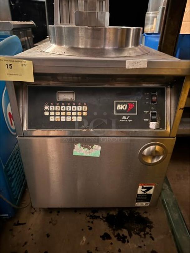 BKI BLF-FC 208V Pressure Fryer with control panel, stainless steel body, visible wear. Model BLF-FC, used condition.