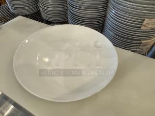 Porcelain plate BIDX15, white, round, in new condition. Smooth finish with no visible markings or defects.