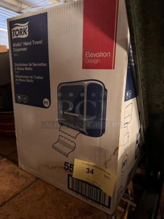 TORK Matic Hand Towel Dispenser box, Elevation Design, black model. Features illustrations and H1 system label. Box in good condition.