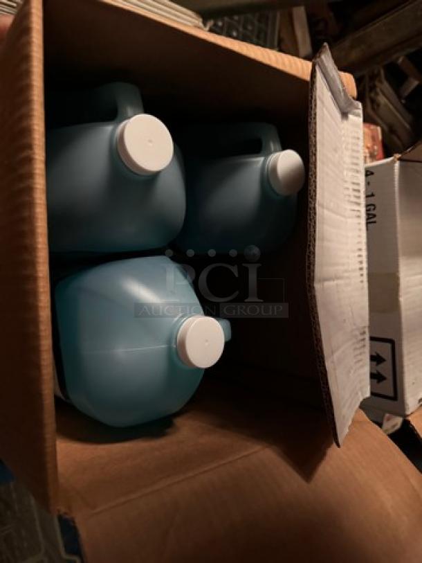 Lot of 3 one-gallon Temp Rinse containers in box, sealed white caps, new condition.