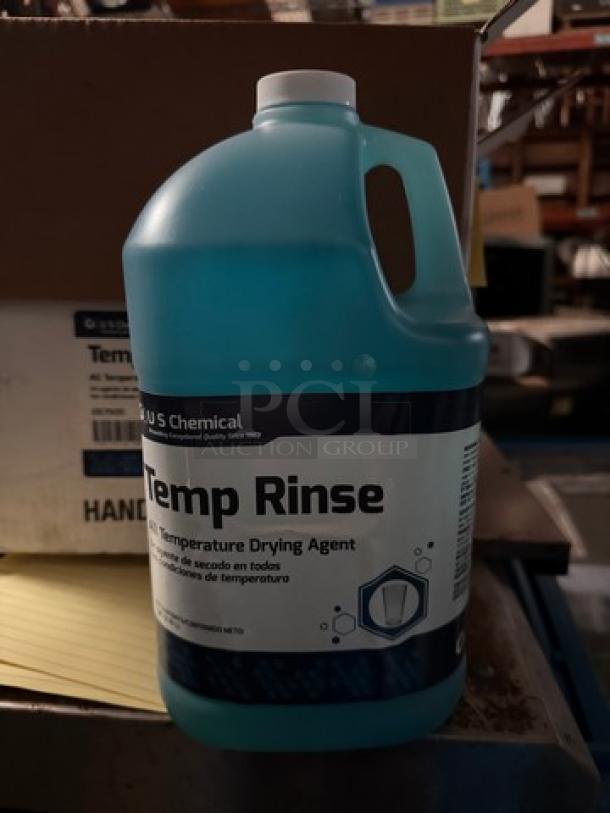 Lot of 3 one-gallon bottles of Temp Rinse, a low-temperature drying agent, by U.S. Chemical. Clean and sealed condition.