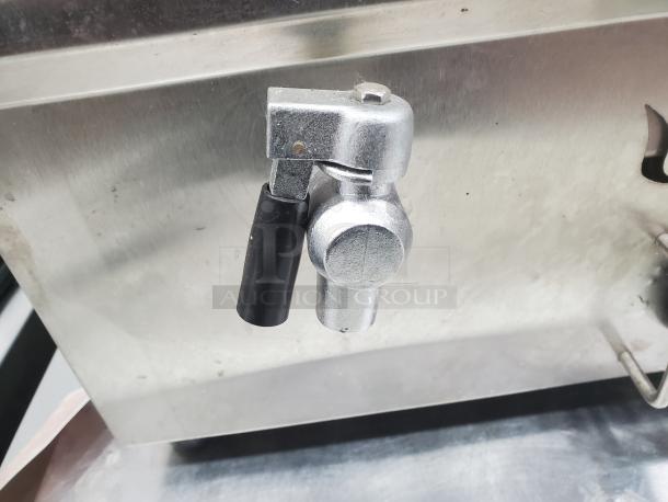 Gas Bain Marie QRTC-2T, liquid propane, features a metal faucet handle; used condition.