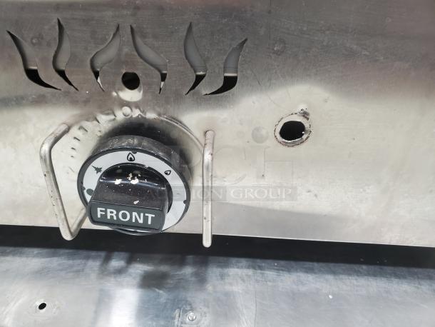 Gas Bain Marie QRTC-2T control knob and vent details, liquid propane, stainless steel, visible front label, good condition.