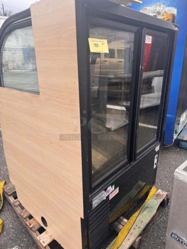 Federal CGR3652 Refrigerated Display Case, wood-paneled sides, glass front, model label visible, used condition.