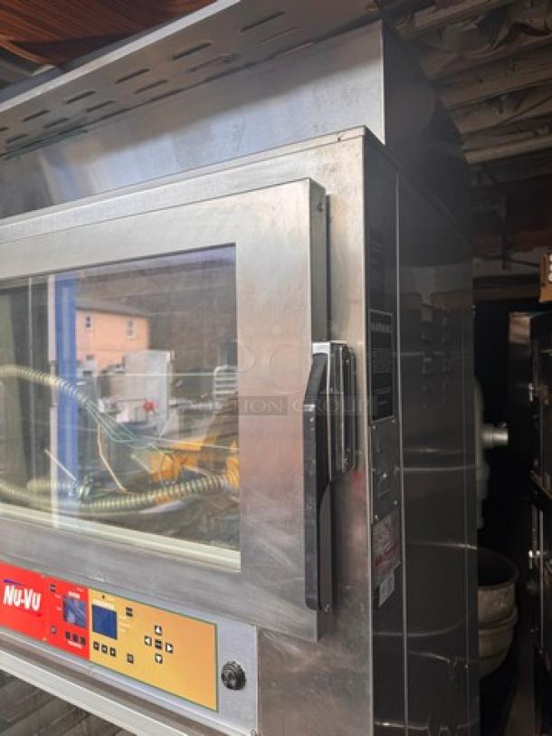 Nu Vu SUB-123P Proofer & Oven Combo, stainless steel, glass door, control panel with labels, in used condition.