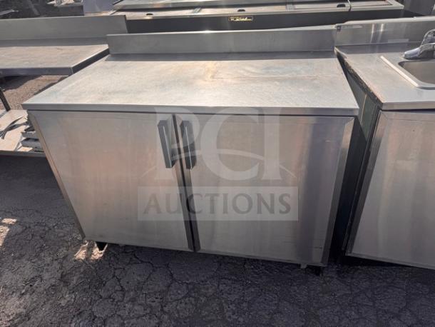 DUKE RUF-48 48" undercounter refrigerator, stainless steel, dual door, used condition, exterior view, no visible tags.