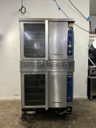 Imperial double-deck convection oven, stainless steel, model Double Deck, used condition, features control panel and transparent doors.