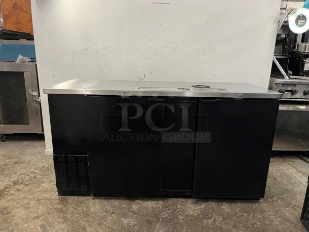 Micro Matic MDD68-E-LT 69" draft beer cooler, Pro-Line E-Series, black, two sections with glass rinser, commercial use.