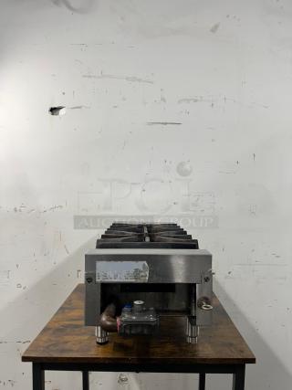 Imperial IHPA-2-12 12" gas countertop hotplate with two 32,000 BTU cast iron burners. Features anti-clogging technology.
