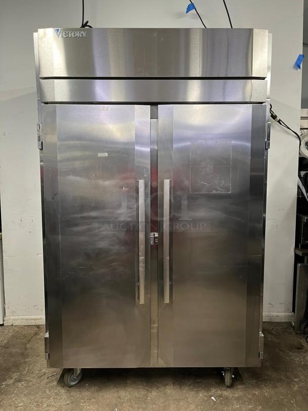 VICTORY ULTRASPEC commercial refrigerator, stainless steel, double doors, casters for mobility, excellent condition.