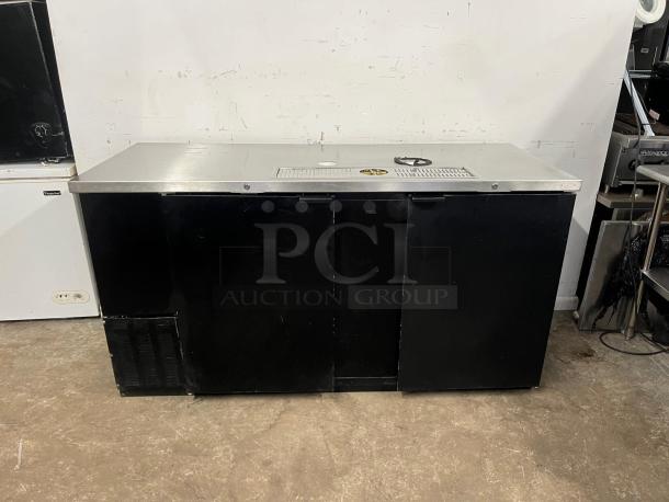 MICRO MATIC MDD68-E 69" two-section draft beer cooler with glass rinser, black exterior, stainless top. Ideal for bars.
