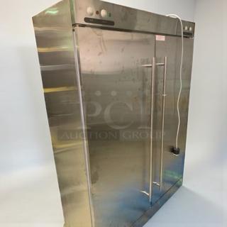 Tang Drying & Sterilizing Cabinet, premium condition, stainless steel finish, dual doors, fully tested, model TNG-L-DRY-0421.