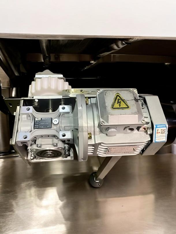 Stainless steel conveyor system motor, premium condition, adjustable speed, part of complete sauce production line.