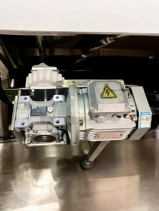 Stainless steel conveyor system motor, premium condition, adjustable speed, part of complete sauce production line.