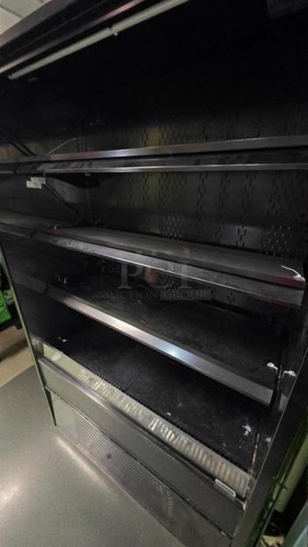 Structural Concepts Oasis B42 open air refrigerated merchandiser, 42-inch, top-tier condition, black with metal shelving, UL listed, fully operational.