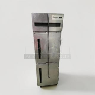 Delfield 2-section reach-in refrigerator in stainless steel, excellent condition, UL listed, 115V, fully tested, model DEL-L-REF-0556.