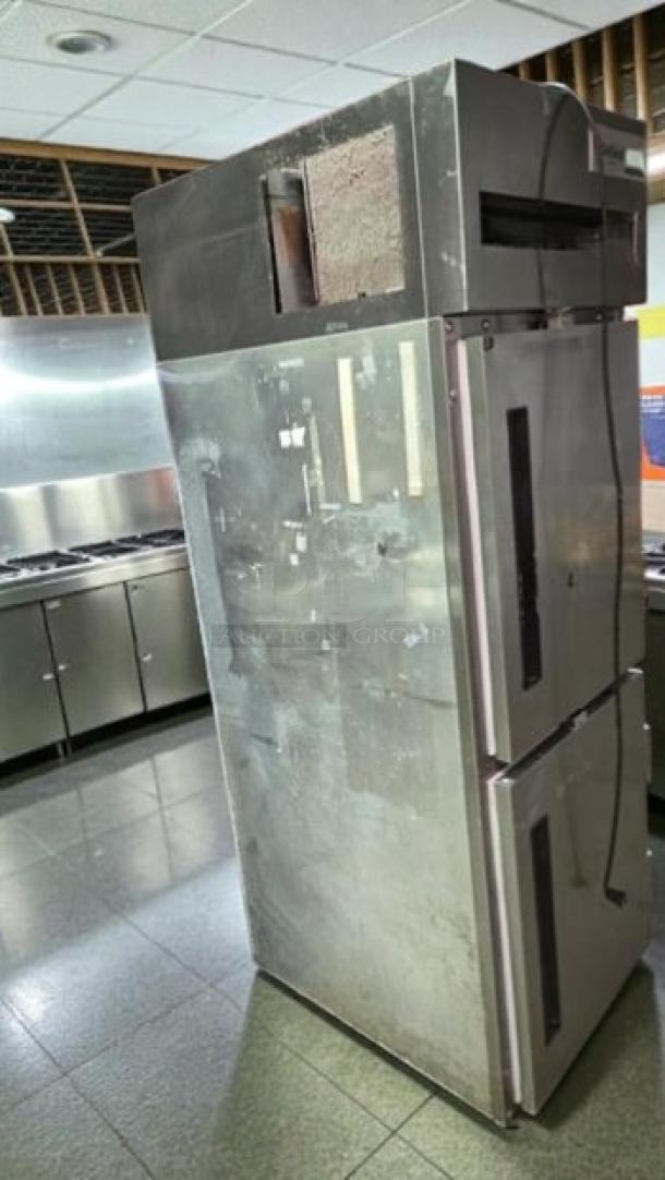 Delfield 2-section stainless steel reach-in commercial refrigerator, excellent condition, fully tested, UL listed, 115V.