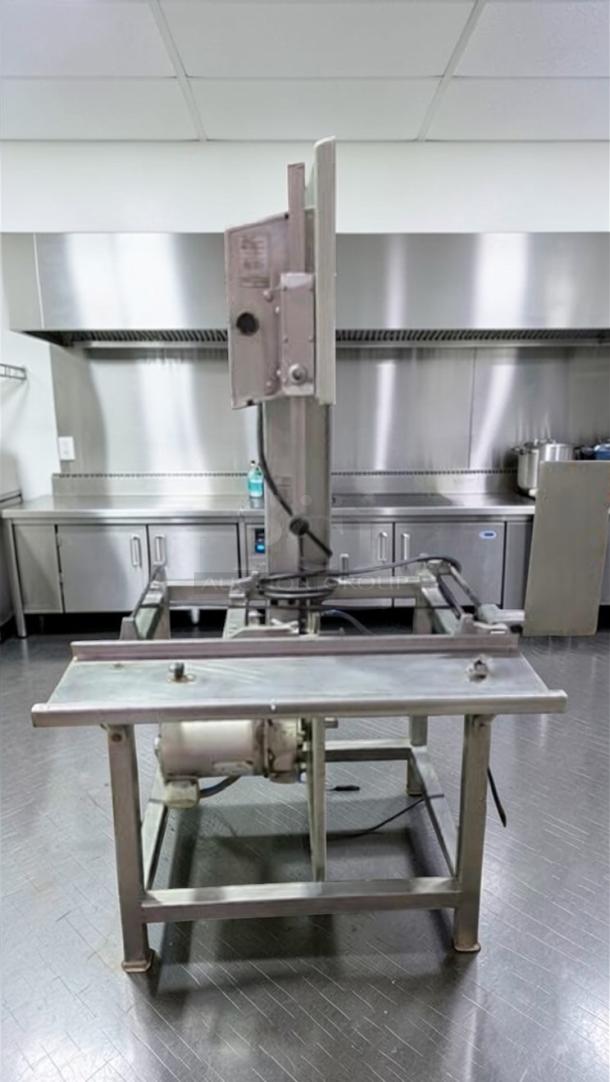 Hobart 5701D commercial meat saw in excellent condition, 500V, 3-phase, UL & NSF listed, fully operational, sturdy metal frame.