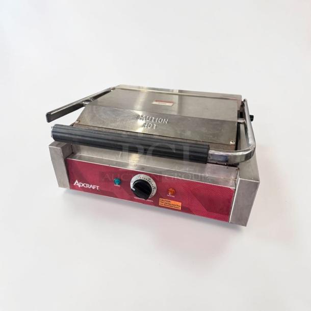 Adcraft commercial panini grill, stainless steel, excellent condition, countertop model, fully tested, UL listed.