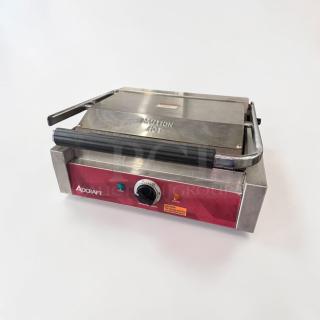 Adcraft commercial panini grill, stainless steel, excellent condition, countertop model, fully tested, UL listed.