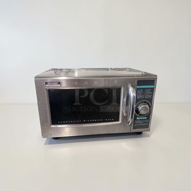 Sharp R-21LCFS commercial microwave, 1000W, stainless steel, excellent condition, UL listed, fully tested, operational.