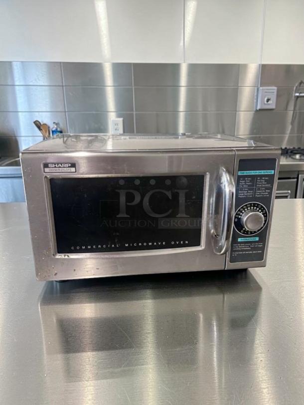 Sharp R-21LCFS commercial microwave, 1000W, stainless steel, excellent condition, UL listed, fully tested, operational.