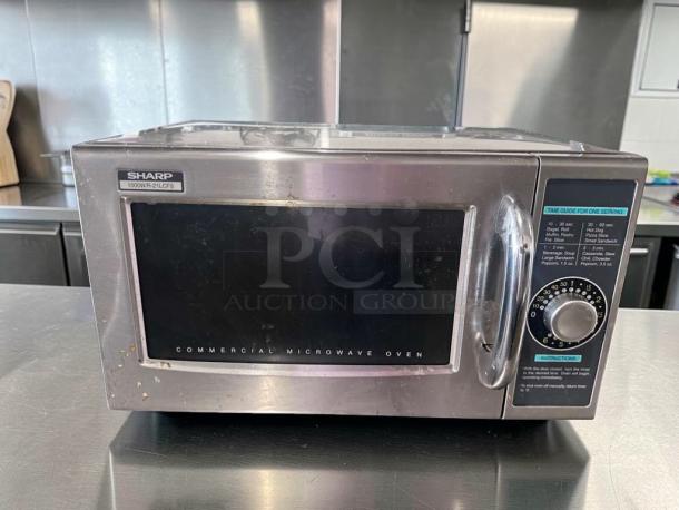 Sharp R-21LCFS commercial microwave; 1000W, stainless steel, excellent condition, UL listed, fully tested operational.