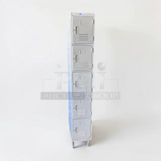 GSW Inc. 5-Tier Metal Locker Cabinet, heavy-duty steel, excellent condition, model GSW-M-LOCK-0568, inspected, operational.
