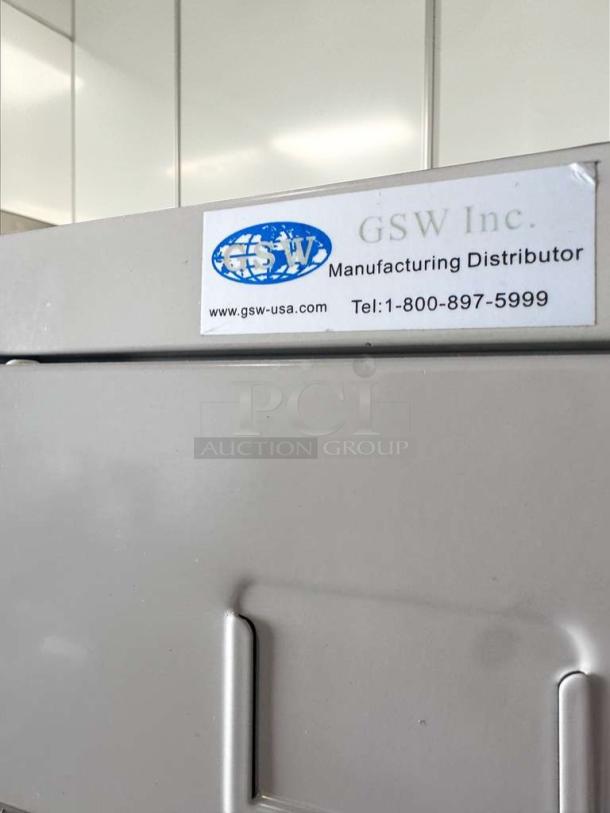GSW Inc. 5-Tier Metal Locker Cabinet in excellent condition, heavy-duty steel. Model: GSW-M-LOCK-0568, inspected and operational.