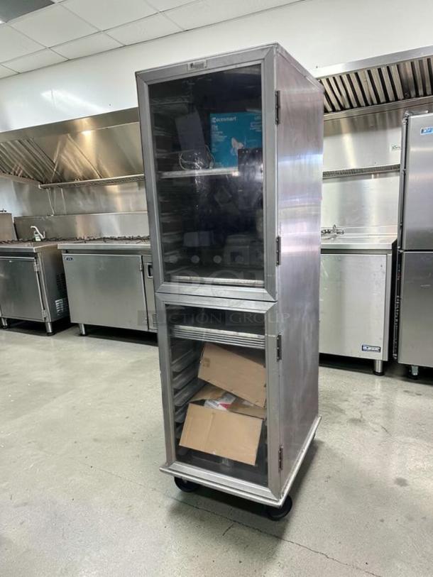 Alt text: Lockwood CA72-RR18-R NSF aluminum tray transport cabinet, excellent condition, mobile, enclosed, USA-made, inspected.