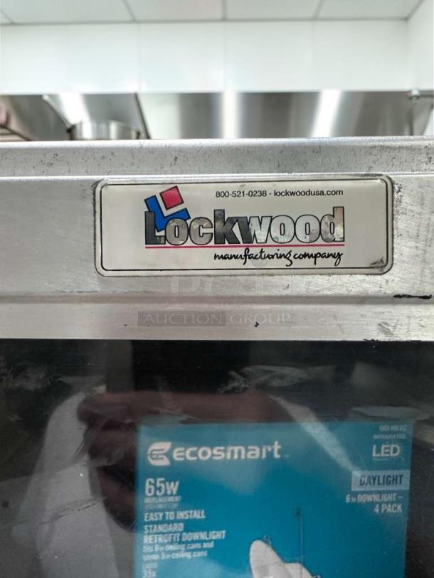 Alt text: Lockwood CA72-RR18-R tray transport cabinet, excellent condition, NSF certified, made in USA, with visible company label.